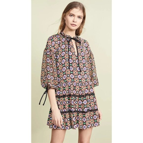 Alice + Olivia Arnette Mini Dress Small Tie Sleeves Multicolor - Picture 1 of 11